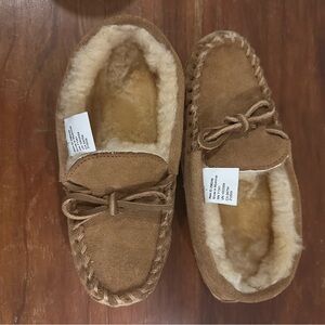 Cozy Tan Moccasin Shearling Wool Slippers LL bean